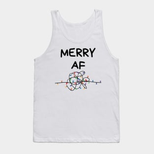 Christmas Humor. Rude, Offensive, Inappropriate Christmas Card. Merry AF. Black Tank Top